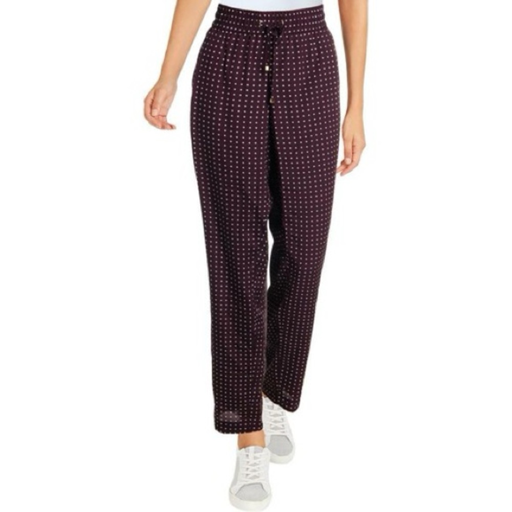 CALVIN KLEIN Pant Stylish Lounge Gathered Waist Purple White Dot NWT Sz L